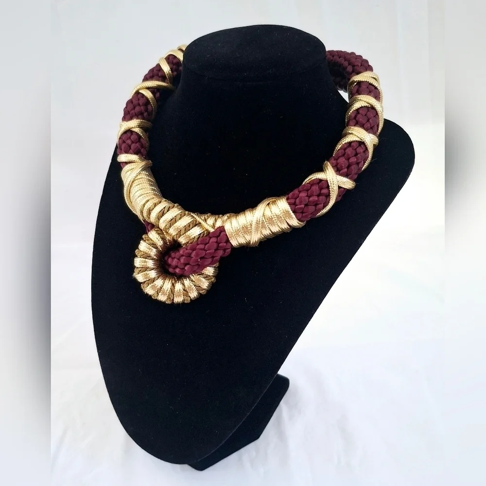 Vintage Maroon & Gold Rope Necklace